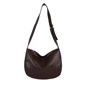 Dark brown woven texture hobo shoulder bag with adjustable strap and gold hardware