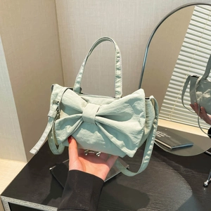 Damen Schleife Umhängetasche Nylon Stoff Handtasche Mit Verstellbarem Riemen Y2K Süßer Stil Kleine Schultertasche Für Alltag
