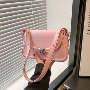 Fashion Women PU Leather Crossbody Bag Heart Metal Lock Small Square Shoulder Underarm Purse Elegant Solid Color