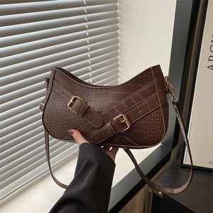 Crocodile Pattern PU Leather Underarm Bag Women Retro Half Moon Crossbody Shoulder Handbag Casual Daily Fashion Minimalist