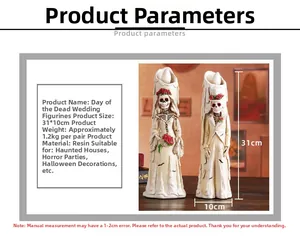 Detailed dimensions of resin skeleton wedding figurines for Halloween bar decoration