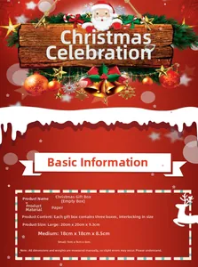 Detailed size chart for set of three Christmas gift boxes in large medium and small