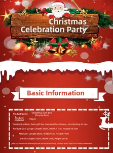 Size chart showing large, medium, and small nested red paper Christmas gift boxes