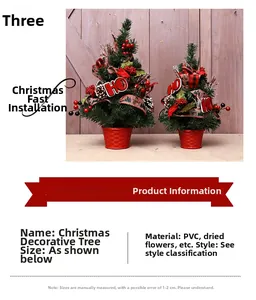 Detail of Christmas tree base with red berries, pine cones, and buffalo plaid bows decoration