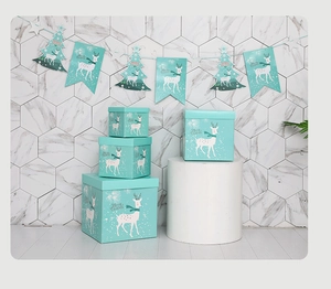 Set di scatole regalo di Natale blu Tiffany con motivi di alce e striscione decorativo