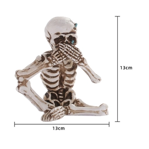 Halloween skeleton resin statue speaking no evil in ivory white, dimensions 13cm x 13cm