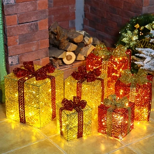 Christmas Decorative Lighted Holiday Gifts Iron Art Glitter Yarn Ornament LED Warm Light Window Indoor Home Display