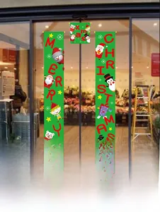 Three-piece Christmas door banner set with Santa and snowman patterns in green