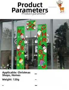 Detailed view of 3-piece non-woven Christmas door banners with Santa and Reindeer motifs