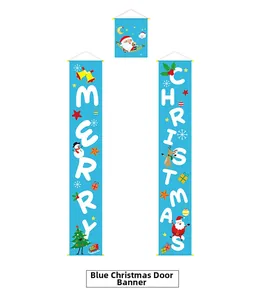 Three-piece blue Christmas door banners set featuring snowman and reindeer cartoons