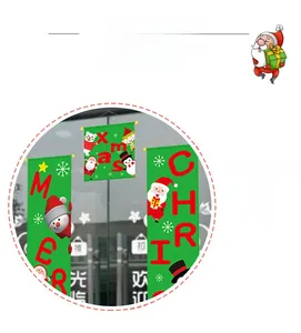 Detail of Christmas banner with Santa and Snowman patterns on a green festive backdrop