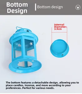 Detail view of the 3.9cm removable bottom tray for candle placement in a blue lantern