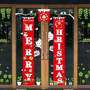 Merry Christmas Door Banner Set Non-woven Fabric Cartoon Santa Snowman Welcome Hanging Couplet For Home Party Decoration