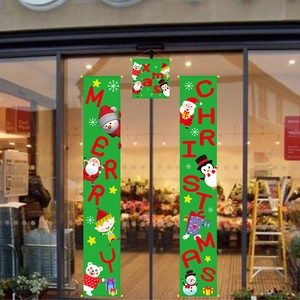 Green 3-piece Christmas banner set with Santa and Snowman for holiday door decoration