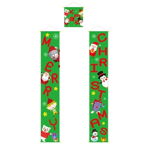 Three-piece Christmas banner set with Merry Christmas lettering and cartoon festive graphics