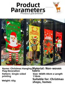 Detailed size parameters and window display of non-woven Christmas banners with Santa Claus