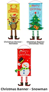 Detailed view of Merry Christmas banners featuring Santa, elk, and tree felt decorations