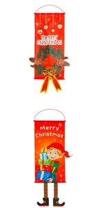 Vertical display of Christmas Santa and Elf hanging banners with Merry Christmas text