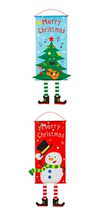 Detailed view of red Snowman and blue Santa Christmas banners with hanging strings