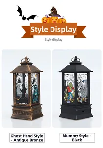 Detail view of vintage Halloween lanterns featuring ghost hand and mummy patterns