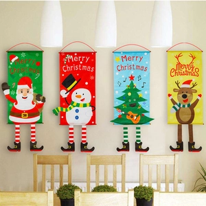 Christmas hanging banners set featuring Santa, snowman, reindeer and tree in non-woven fabric