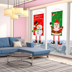 Hanging Merry Christmas banners with Santa and Snowman designs for window festive decoration