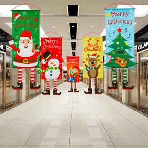Christmas hanging banners with Santa and Reindeer motifs for festive party wall decor