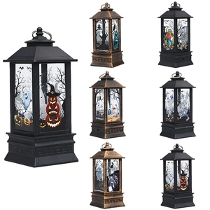 Halloween LED Lantern Night Light Retro Plastic Portable Hanging Wind Lamp Pumpkin Witch Ghost Festive Party Decoration