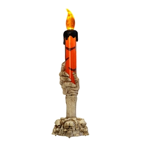 Candela LED di Halloween con base a mano di scheletro e pipistrelli, decoro per feste