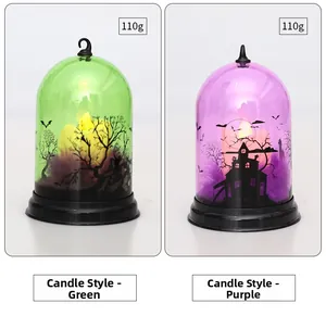 Detail view of purple and green LED Halloween pumpkin lanterns weighing 110g each