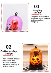 Close-up of the hanging hook design and intricate Halloween pumpkin lantern details