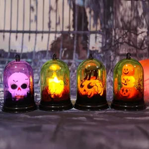 Set de 4 faroles LED de Halloween con diseños de calabaza, calavera y gato negro