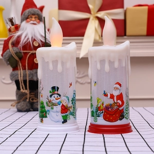 Zweiteiliges Set LED Weihnachts-Kerzen mit Weihnachtsmann- und Schneemann-Motiven