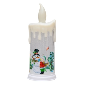 Weihnachts-LED-Kerze mit Schneemann- und Mädchen-Motiv für festliche Dekorationen