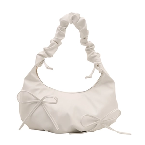 Sac hobo crème chic avec nœuds décoratifs et bandoulière froncée pour femmes 2025