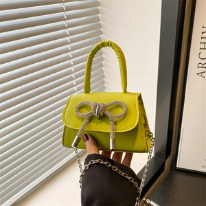 Sac Bandoulière Mini pour Femme Mode Cuir PU Sac à Main Poignée Supérieure Avec Nœud Strass Brillant et Chaîne