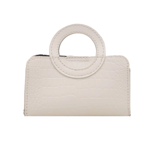 Fashionable beige faux crocodile skin tote bag with unique circular cut-out handle