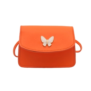 Vibrant orange butterfly crossbody bag with synthetic leather and metal buckle hardware