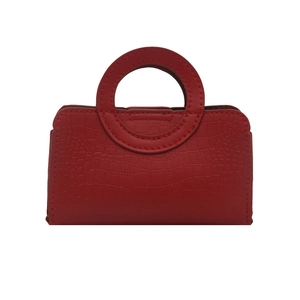 Chic red crocodile texture handbag with integrated circular handle for women