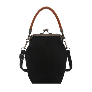 Unique hexagonal denim crossbody phone bag with retro metal kiss lock and brown handle