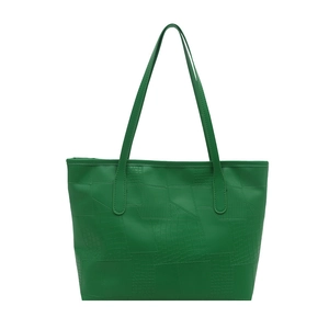Stylish green crocodile pattern tote bag with large capacity for women's daily commute