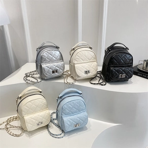 Women Fashion Mini Rhombic Quilted Backpack PU Leather Chain Strap Street Trend Casual Small Backpack Traveling Daily Shoulder Bag
