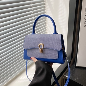Fashion Women PU Leather Spliced Woven Texture Crossbody Bag Gold Metal Buckle Small Square Handbag Commuter Shoulder Bag