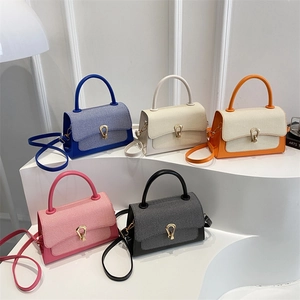 Contrast lychee pattern small square bags with metal ring buckle in five vibrant colors