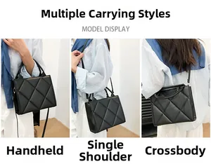 Detail view of black quilted tote bag showing matte finish and versatile straps
