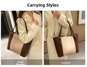 Detail view of large tote bag showing two ways to wear: shoulder and hand carry modes
