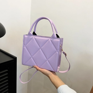 Women Rhombus Quilted PU Leather Handbag Fashion Square Tote Crossbody Bag With Adjustable Shoulder Strap Daily Office Purse