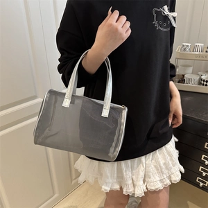 Minimalist silver mesh tote bag with a semi-transparent texture and large capacity