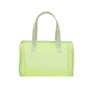 Sac fourre-tout en maille vert fluo avec poignées en similicuir et fermeture éclair dorée