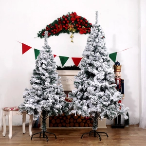 Artificial Flocked Christmas Tree With Realistic White Snow PVC Needles Metal Stand For Holiday Party Home Winter Decoration